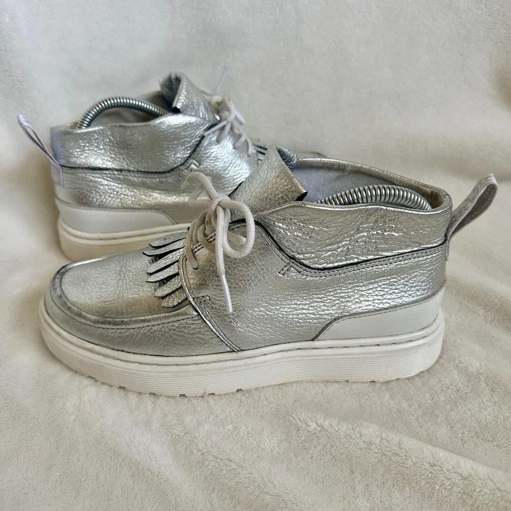 Dr. Martens Jemima Silver Metallic Kiltie Leather Chukka‎ Boots Women's Size 7